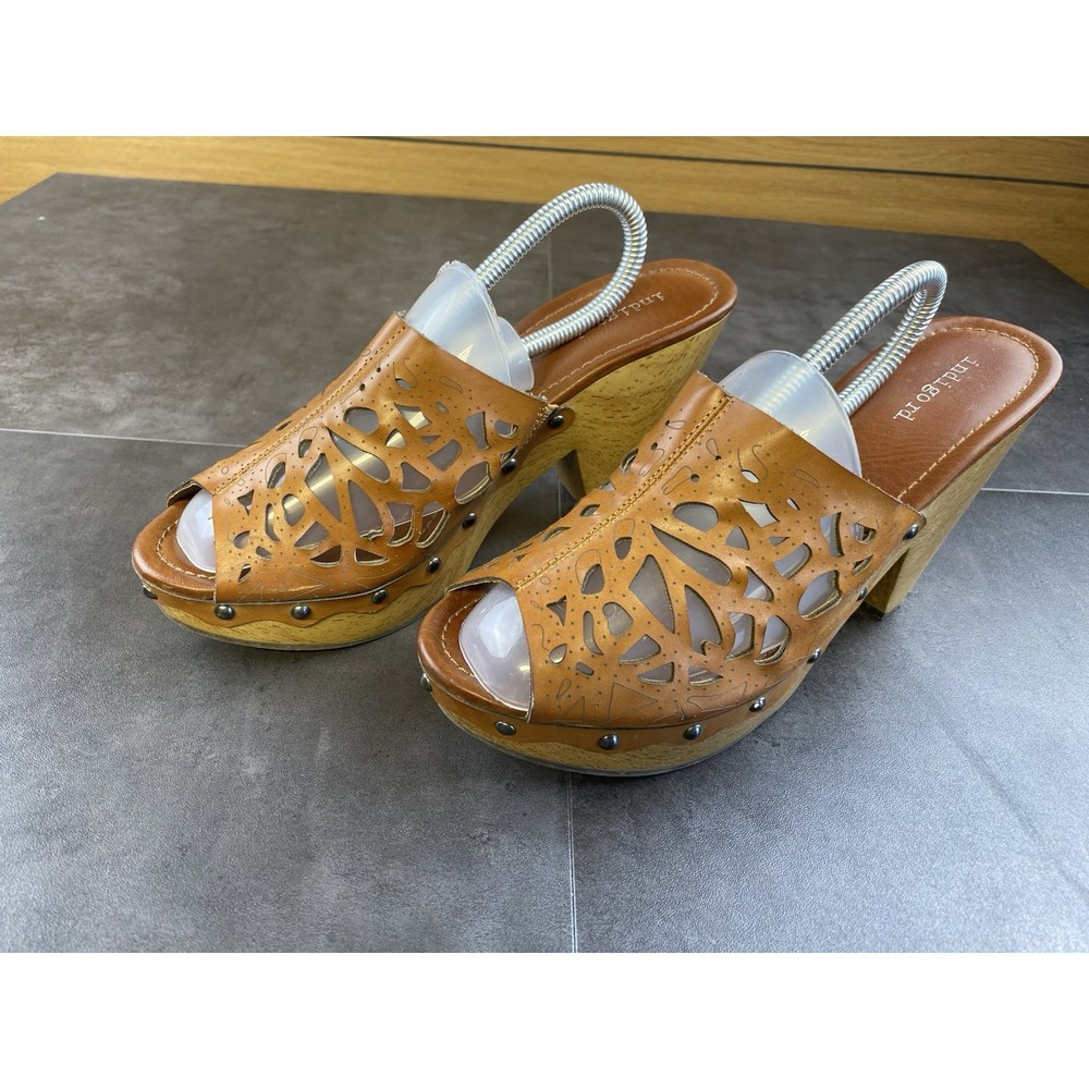 Indigo Rd Brown Cut Out Wood Look Wedges/Sandals size 9.5 - Picture 2 of 10